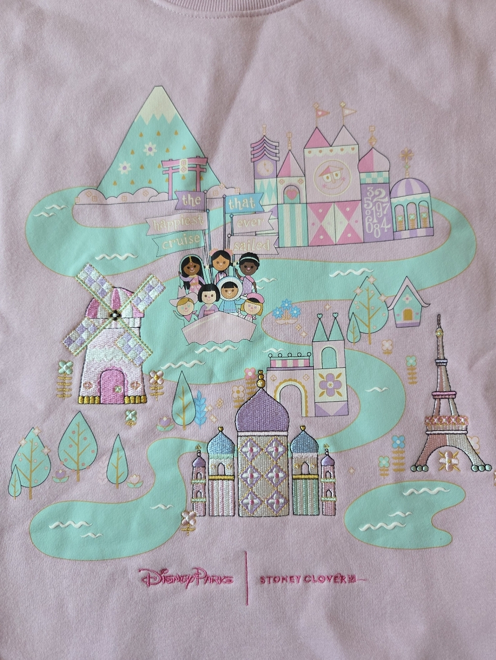 NWT Disney Parks x Stoney Clover It's a Small World Pink Pullover Sweatshirt